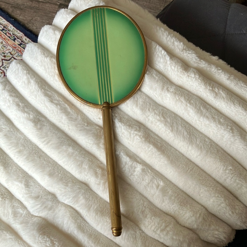 Vintage Green and Gold Hand Mirror 1936 USA patent Storch